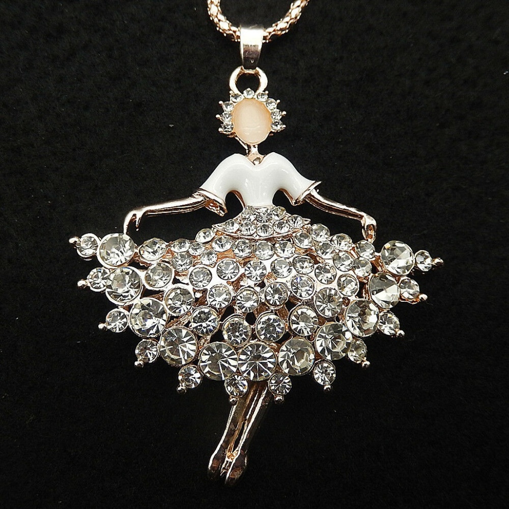 Crystal Dancing Ballerina Girl‎ Pendant Necklace